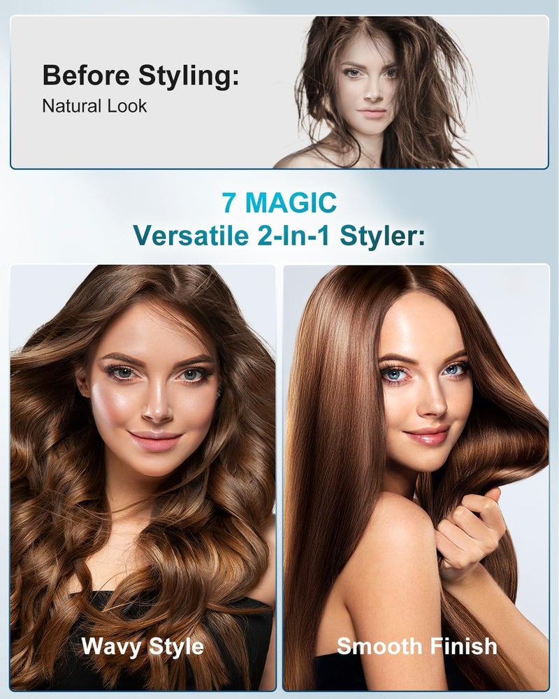 7MAGIC Hair Straightener, Ceramic Flat Iron with LCD, Professional 2 in 1 Hair Iron for Thick Hair, 11 Heat Settings Styling Tool - Image 3